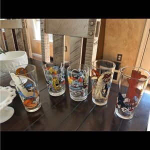 Set of 5 Vintage Cartoon Glasses